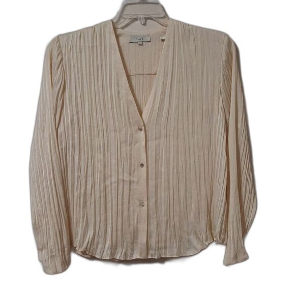 Vince PLEATED Long SLEEVE BLOUSE size SMALL womens Button Down Top Ivory - Picture 1 of 7